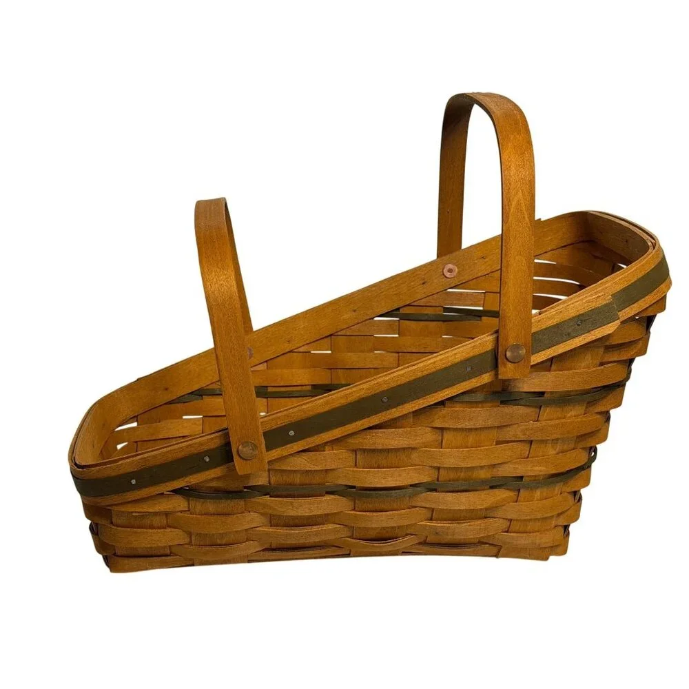 VTG 1991s Longaberger Green Yuletide Traditions‎ Basket Handwoven Double Handles